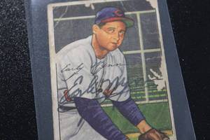 lot 37 image: 1952 Bowman Early Wynn #142 In Person Autograph Damaged - See Description