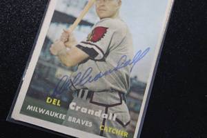 lot 45 image: 1957 Topps Del Crandall #133 In Person Autograph Damaged - See Description