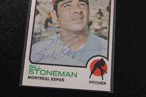 lot 52 image: 1973 Topps Bill Stoneman #254 In Person Autograph Damaged - See Description