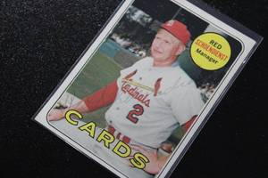 lot 55 image: 1969 Topps Red Schoendienst #462 In Person Autograph Damaged - See Description