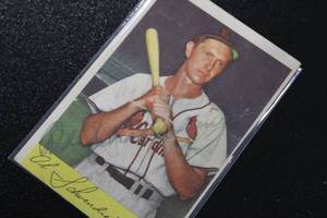 lot 56 image: 1954 Bowman Red Schoendienst #110 In Person Autograph Damaged - See Description
