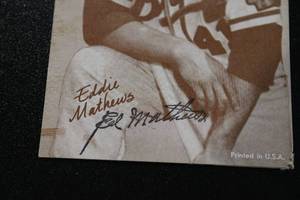 lot 58 image: 1947-66 Exhibits Set Eddie Mathews In Person Autograph Damaged - See Description