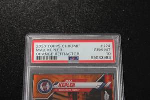 lot 70 image: 2020 Topps Chrome Orange Refractor Max Kepler #124 PSA 10 1725  Only 25 Exist