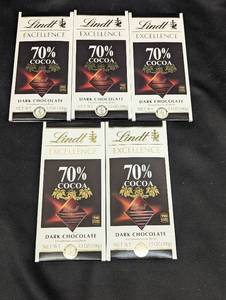 Lot of 5 Lindt Excellence 70% Cocoa Dark Chocolate Bars - 3.5 OZ Each