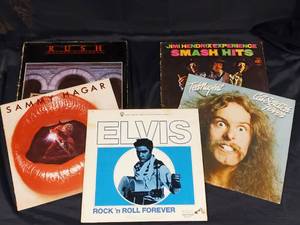 lot 42 image: Sammy Hagar, Elvis, Ted Nugent, Rush, and Jimi Hendrix Vinyl Records