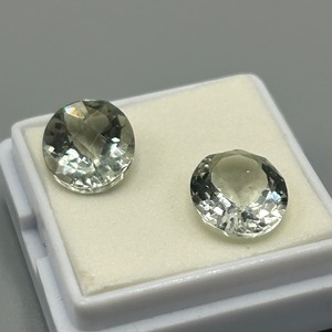 6.11 Carat Prasiolite Light Green Quartz Round Faceted & Checkerboard Cut - Set of 2 Loose Stones