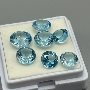 10 Carat Blue Topaz Round Faceted Cut - Various Size Lot of 7 Loose Stones