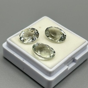 7 Carat Prasiolite Light Green Quartz Oval Faceted Cut - Set of 3 Loose Stones