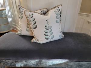 lot 40 image: Down Filled Embroidered Leaf Sprig Pillow, pair