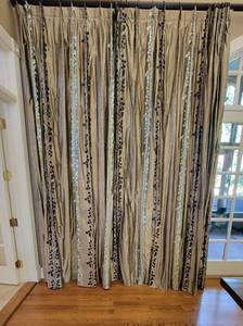 lot 44 image: Mocha Embroided Black and Blue Drapery Panels, pair C