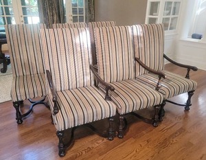 lot 3 image: Bernhardt Luxury Striped Upholstry Dining Chair Set - (6)