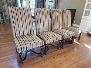 lot 2 image: Bernhardt Luxury Striped Upholstry Dining Chair Set - (4)