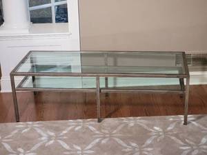 lot 17A image: Modern Industrial Chic Metal Glass Custom Welded Coffee Table - A