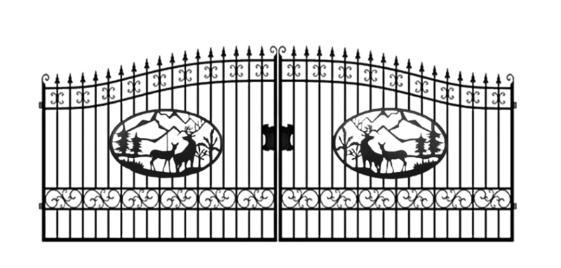 lot 3047 image: New 20 Ft Dual Swing Iron Driveway Gate Deer
