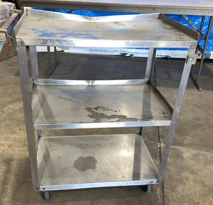 lot 3100 image: Stainless Steel Kitchen Cart (top shelf bent)