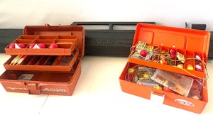 lot 42 image: Two Fishing Tackle Boxes with Tackle and Bazuka Flambeau Holder Fishing Pole Carrier