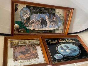lot 48 image: Lot of 3 Collectible Pabst Blue Ribbon Beer Mirrors Wildlife 1989-1990-1991