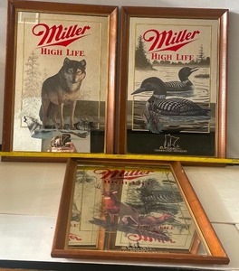 lot 50 image: Miller High Life Beer Wildlife Mirror Loon Wolf and White Tailed Deer Minnesota Wildlife