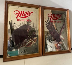 lot 52 image: Eagle and Black Bear Miller High Life Collectible Beer Mirrors Minnesota Wildlife