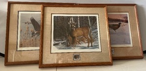 lot 53 image: Lot of 3 MN Conservation Federation Stamp Prints Framed by Moss, Hanson and Plasschaert Signed and Numbered