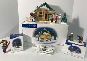 lot 55 image: Department 56 Snow Village Lot of 3 Retired A Home in the Making Hiking in the Northwoods and Christmas Trimming