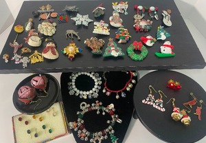 lot 59 image: Even Bigger Lot of Christmas Pins Holiday Jewelry