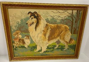 lot 8 image: Vintage Collie Paint by Numbers framed art
