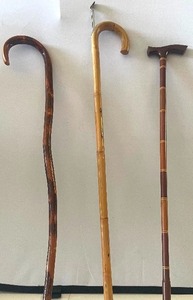 lot 9 image: Lot of 3 Vintage Walking Sticks Canes - One Equine with Hidden Measuring Gadget Inside