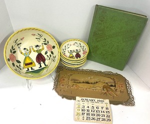 lot 10 image: Vintage Pottery Bowl Set and Antique Pressed Paper Calendar 1910 and 1950s Junior Instructor Book