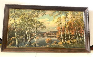 lot 17 image: Oversized Vintage Mid Century Artwork by Edna Palmer Engelhardt Autumn Colors 52 x 28.5