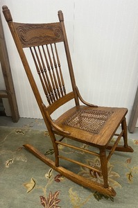 lot 102 image: Vintage Cane Bottom Antique Rocking Chair Sewing Chair