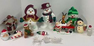 lot 88 image: Ceramic Snowman Set Mr. and Mrs. and Christmas decor