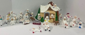 lot 89 image: Vintage Handmade Ceramics Class Hobby Snowbabies and Village Set