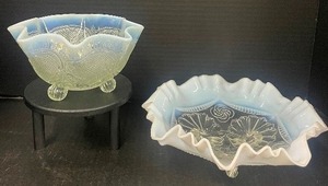 lot 91 image: Vintage Custard Footed Glass Bowls possbily Northwoods