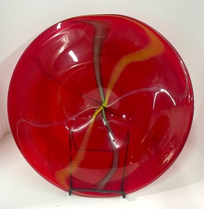lot 121 image: Oversized Blown Glass Red Plate for Decor 16.5 Diameter