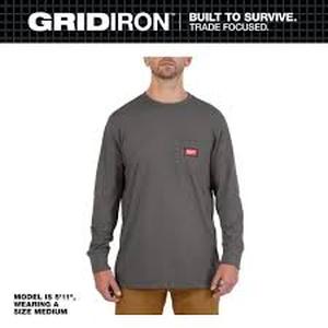 lot 9 image: Milwaukee Mens X-Large Gray GRIDIRON CottonPolyester Long-Sleeve Pocket T-Shirt  Customer Returns See Pictures