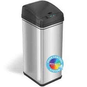 lot 57 image: 13 Gallon 49 Liter Stainless Steel Trash can with AbsorbX Ordor Filter Customer Returns See Pictures