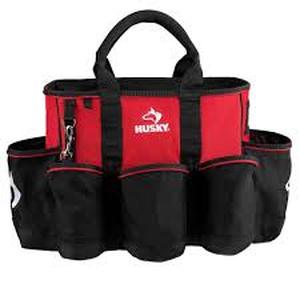 lot 14 image: Husky 14 in. 15 Pocket Open Top Supply Tool Bag  Customer Returns See Pictures