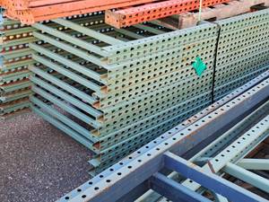 Lot of (10) Tear Drop Style Pallet Racking Uprights 42x8