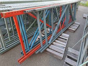 Lot of (5) Tear Drop Style Pallet Racking Uprights - 13x42 (x2), 14x42 (x1), 12x42 (x1) and 11x42 (x1)