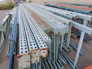 Lot of (7) New Style Pallet Racking Uprights - 27x42 (x5) and 28x42 (x2)