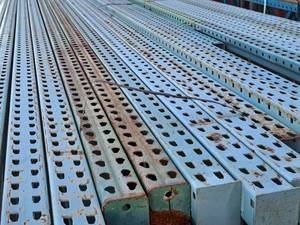 Lot of (6) Tear Drop Style Pallet Racking Uprights - 29x42 (x2), 25-12x42 (x1), 27-12x42 (x1) and 29-12x42 (x2)