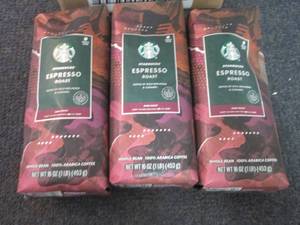 lot 100 image: 3- 16 oz Starbucks Espresso Roast W...