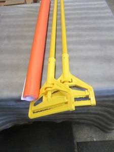 lot 286 image: 2 Mop Handles, Roll of Orange Paper...