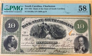 lot 1 image: 1861 Graded $10 Bill from South Carolina (Amazing Rare Find)
