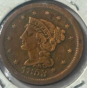 lot 8 image: 1853 Large Cent Penny
