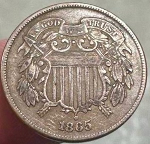 lot 36 image: 1865 Two Cent Piece