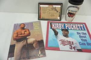 lot 166 image: Kirby Puckett log, magazines and Mn Twins cup