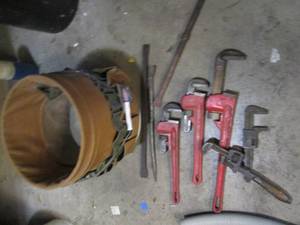 Various size Pupe wrenches, bucket ...