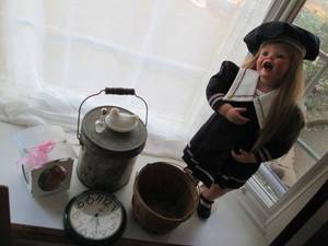 28 porcelain Navy girl with stand,...